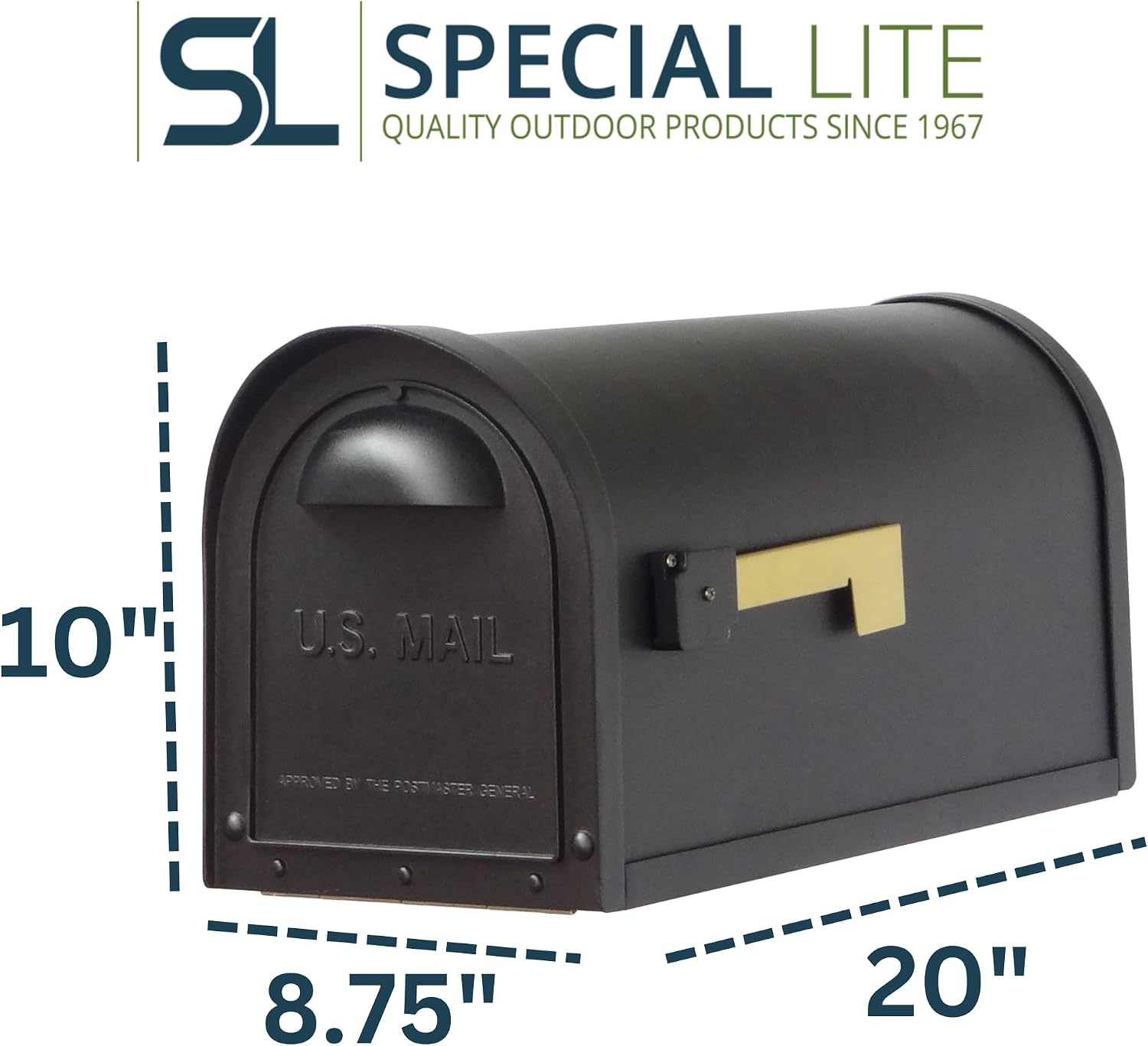 Special Lite Classic Curbside Mailbox - Black Aluminum Mailbox for Post Mount - SCC-1008-BLK