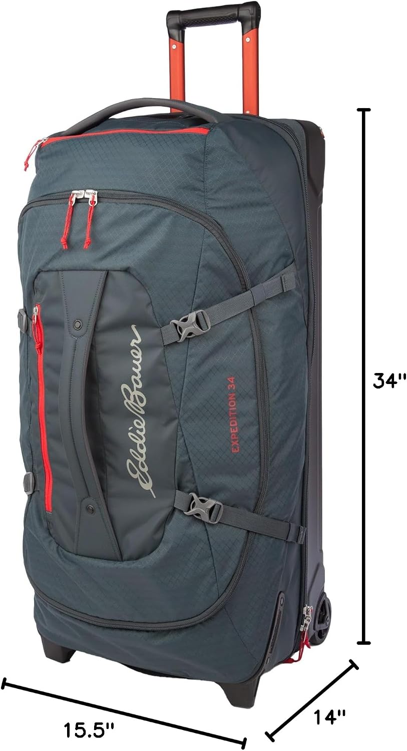 Eddie Bauer Expedition Rolling Duffel Bag with Wheels | Travel | Check-In | Luggage | Rugged | Durable - Storm, 34'