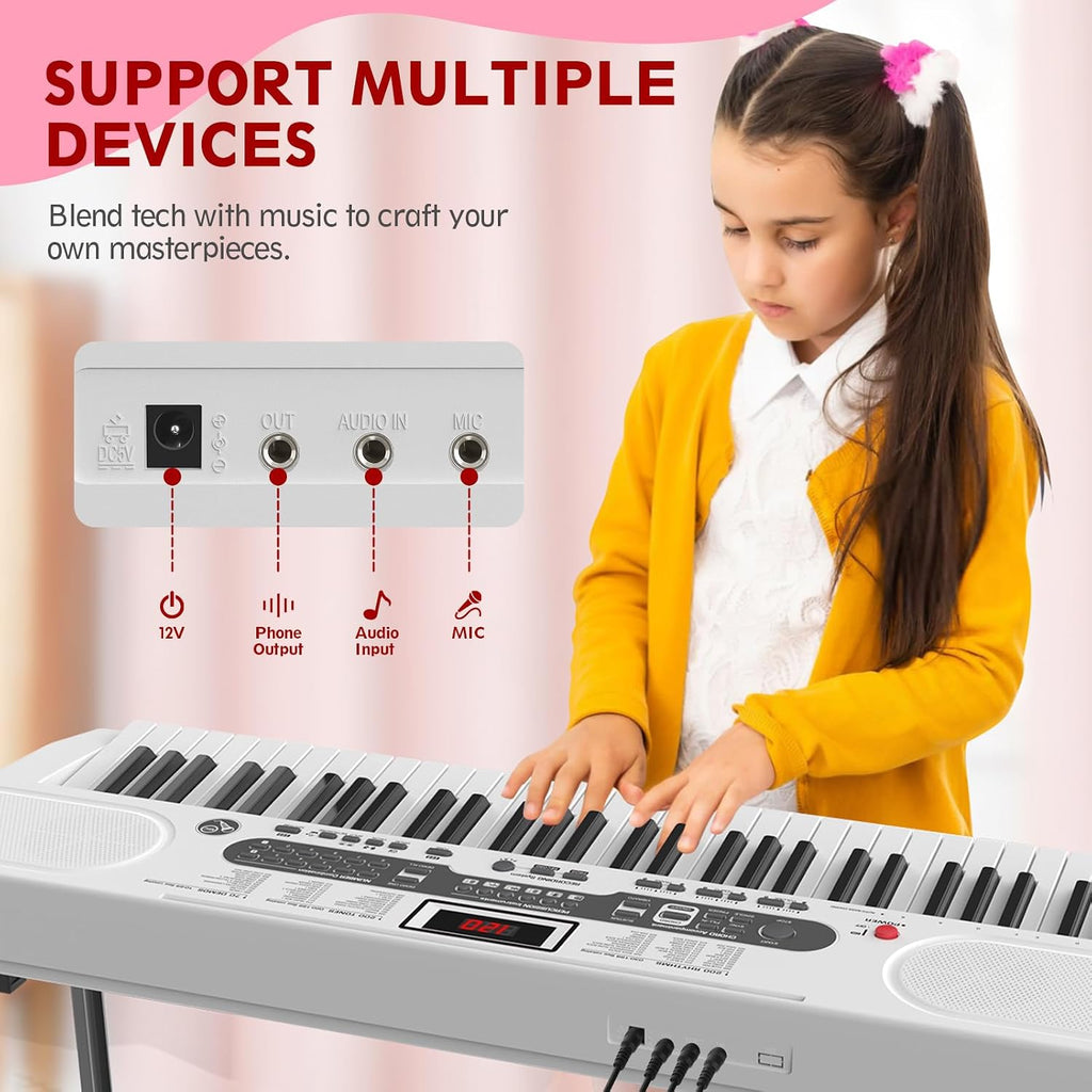 Fenbeli 61 Key Keyboard Piano for Beginners, Electric Piano Keyboard with Stand and Bench, Microphone, Headphone, Sheet Music Stand, LED Screen, 200 Tones, Teaching Mode, Holiday Gift