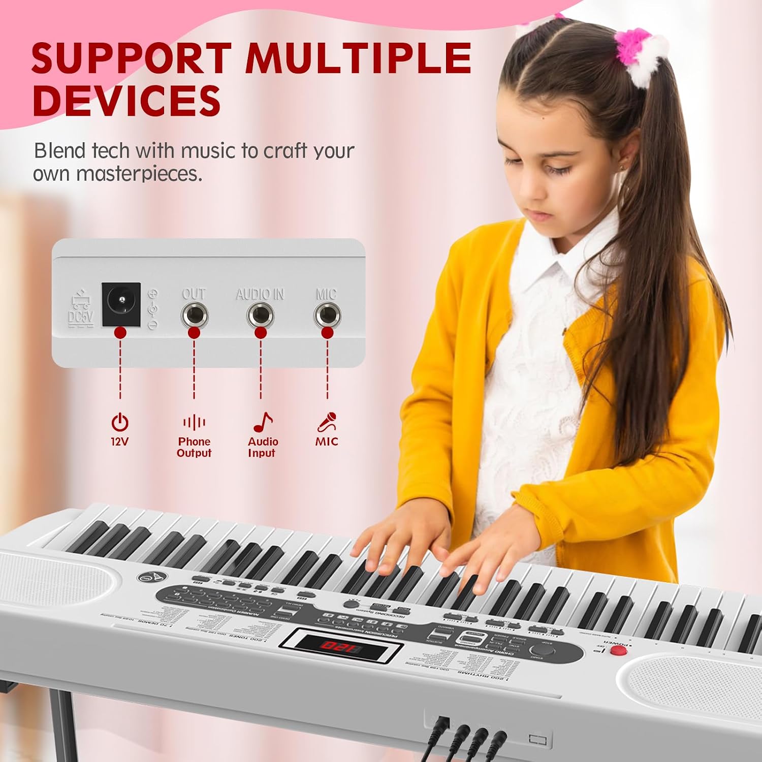 Fenbeli 61 Key Keyboard Piano for Beginners, Electric Piano Keyboard with Stand and Bench, Microphone, Headphone, Sheet Music Stand, LED Screen, 200 Tones, Teaching Mode, Holiday Gift