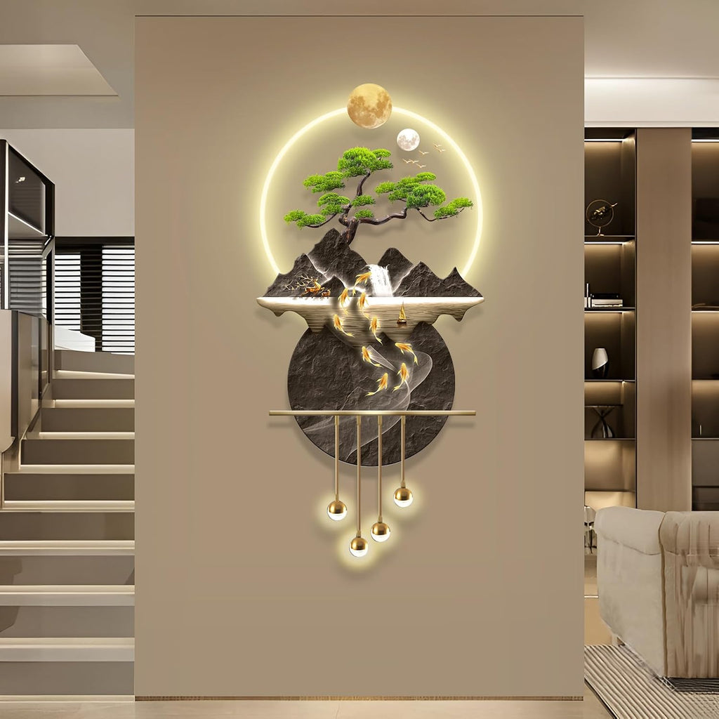 LED Light Decor Wall Art, 3D Art Wall Decor with Light, Decors Walls Sculptures Large 3D Art, Decors Walls Sculptures Lighting Modern, Plug-in Power Supply, Gold G, 23x47IN