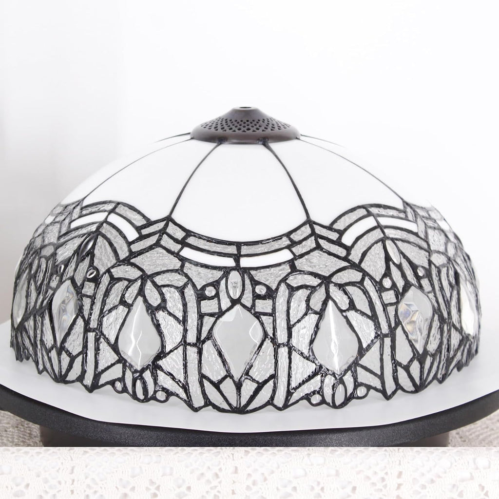 Large Tiffany Lampshade Replacement Only Colored Glass Lampshade 16 Inches Suitable for Desk Lamps, Floor Lamps, Pendant Lamps, Home and Office Decoration (White Baking Bend)