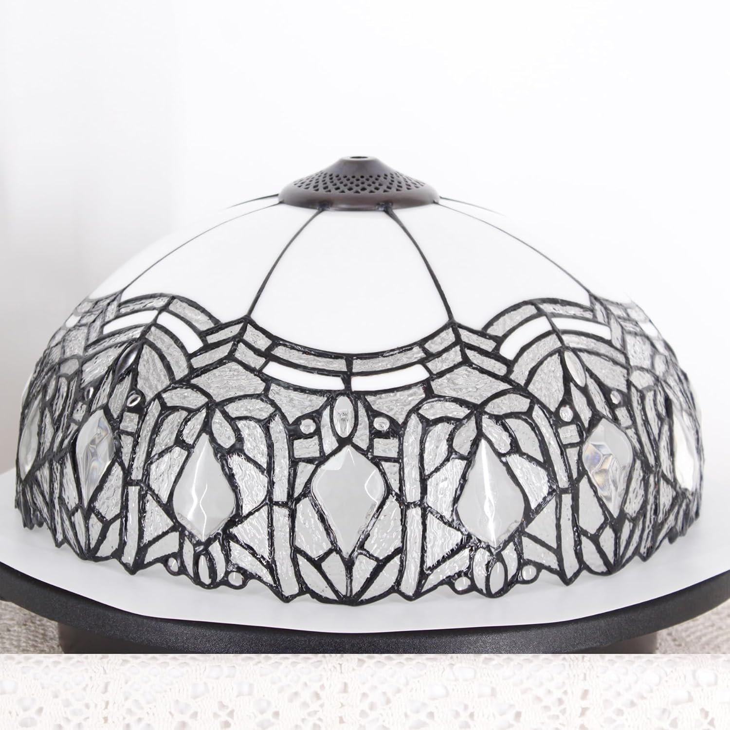 Large Tiffany Lampshade Replacement Only Colored Glass Lampshade 16 Inches Suitable for Desk Lamps, Floor Lamps, Pendant Lamps, Home and Office Decoration (White Baking Bend)