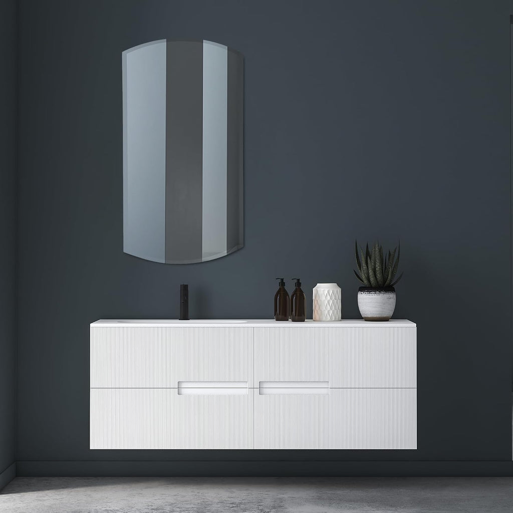 Head West Recessed Frameless Medicine Cabinet Mirror with Beveled Edge - Metal Bathroom Wall Vanity with Storage, Adjustable Shelves, Arched Oval Oblong Eclipse Modern Minimalist Design - 16'x30'