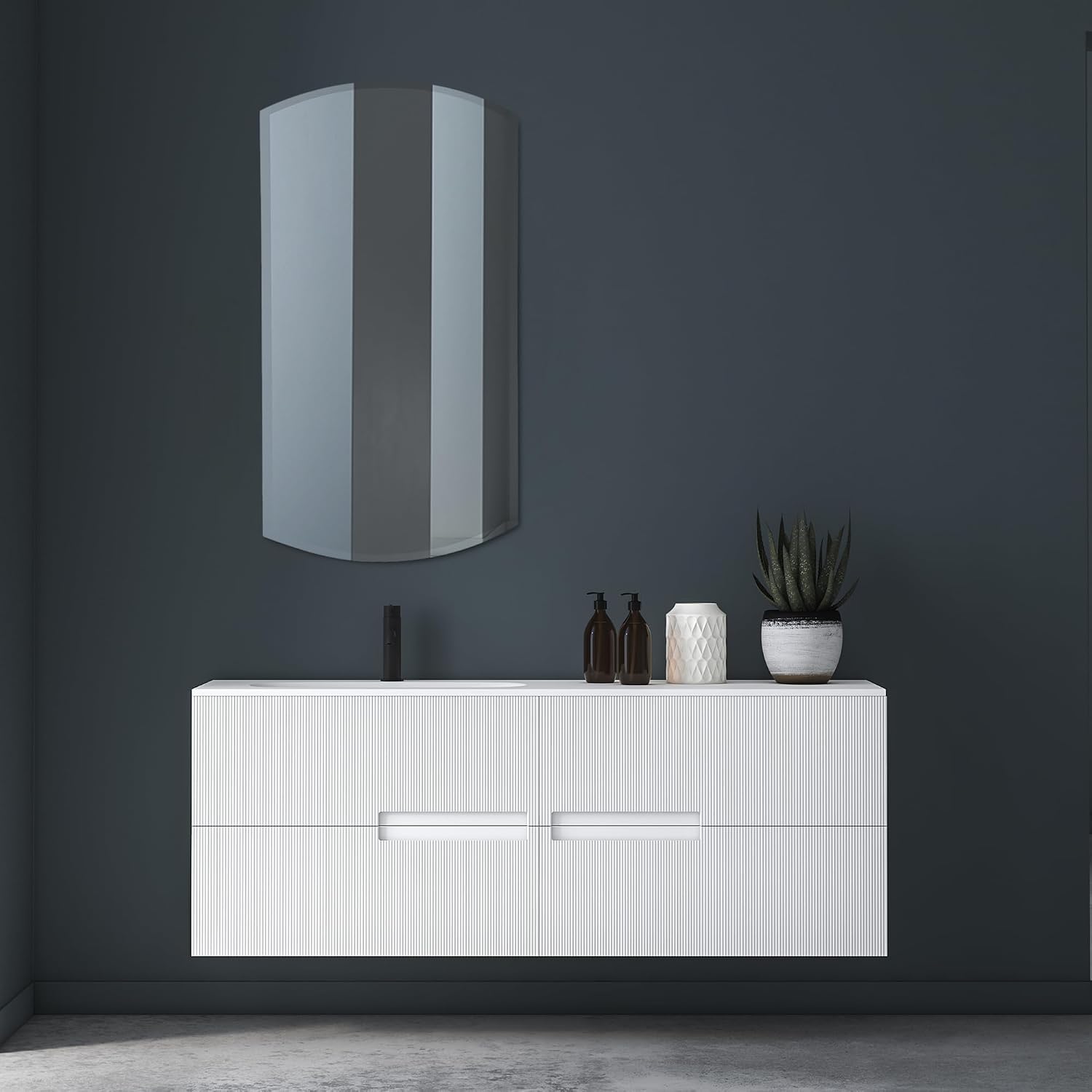 Head West Recessed Frameless Medicine Cabinet Mirror with Beveled Edge - Metal Bathroom Wall Vanity with Storage, Adjustable Shelves, Arched Oval Oblong Eclipse Modern Minimalist Design - 16'x30'