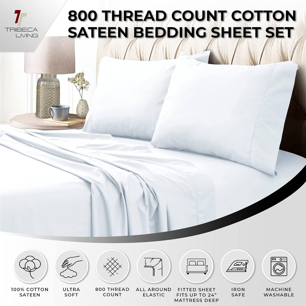 Tribeca Living® Egyptian Cotton Sateen 800 Thread Count Hemstitched Deep Pocket Sheet Set Queen White