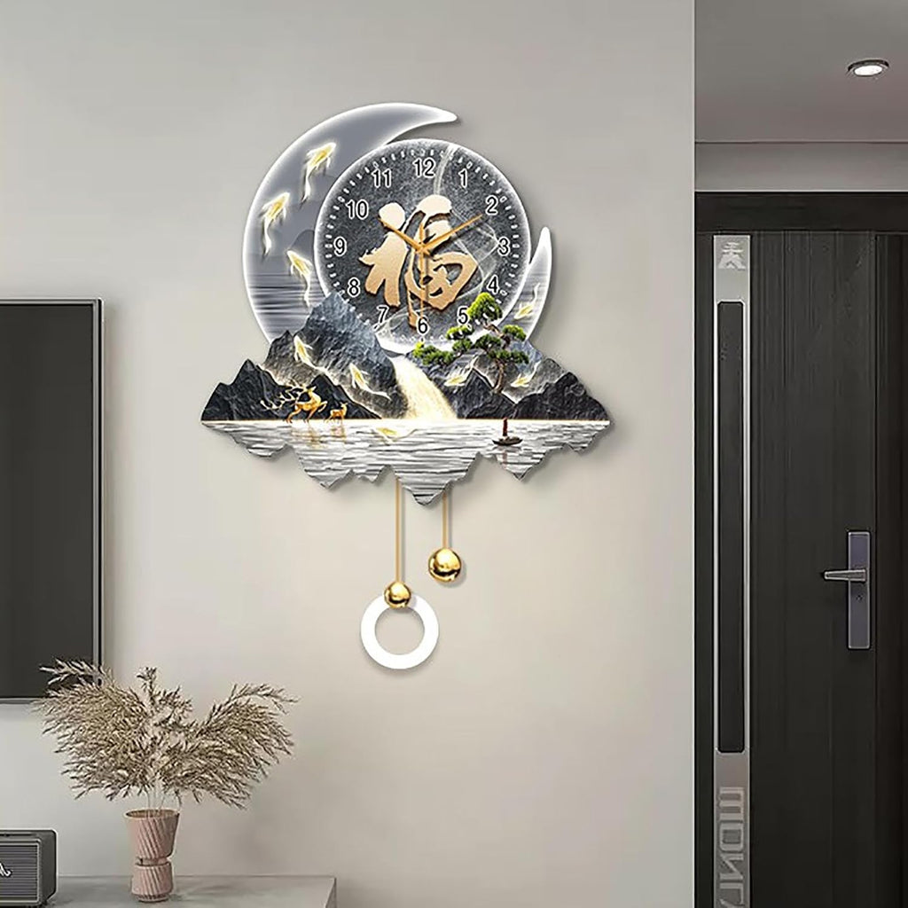 Modern Home Decorative Wall Clock Art Decorations lamp,Plug-in Power Supply 3D Relief LED Decorative Painting,Home Decoration,for Bedroom, Living Room, Kitchen(D,50 * 69cm/19.7 * 27.1in)