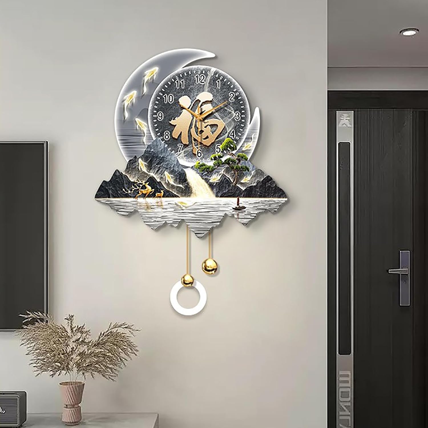 Modern Home Decorative Wall Clock Art Decorations lamp,Plug-in Power Supply 3D Relief LED Decorative Painting,Home Decoration,for Bedroom, Living Room, Kitchen(B,40 * 60cm/15.7 * 23.6in)