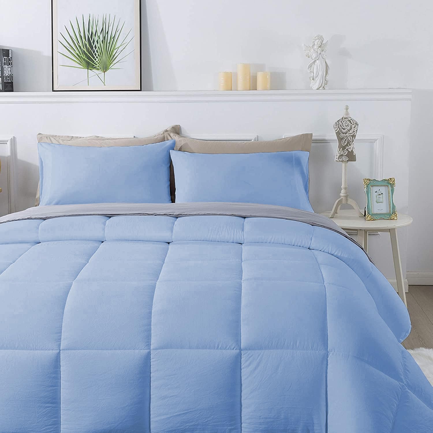 3 Piece 100% Egyptian Cotton 800 Thread Count Comforter Set Full/Queen Size (90' x 90') Inch 400 GSM Luxurious Hotel Collection Ultra-Soft Comforter Set- Light Blue Solid