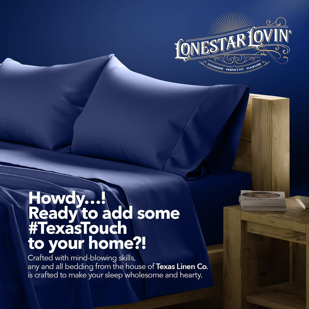 TEXAS LINEN CO. 100% Egyptian Cotton King Size Sheets Set - Luxury 1000 Series Lonestar Lovin' Collection Bed Sheets King Size (4 PC, Navy Blue), 16' Deep Pocket Extra Long Staple Hotel Sheets