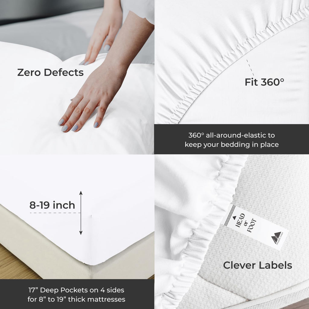 Mayfair Linen 100% Egyptian Cotton California King Sheet Sets - 2000 Series Luxury Cal King Sheets Set (4 Pc, White), Silky Soft & Cooling, Sateen 17' Extra Deep Pocket Hotel Collection Sheet