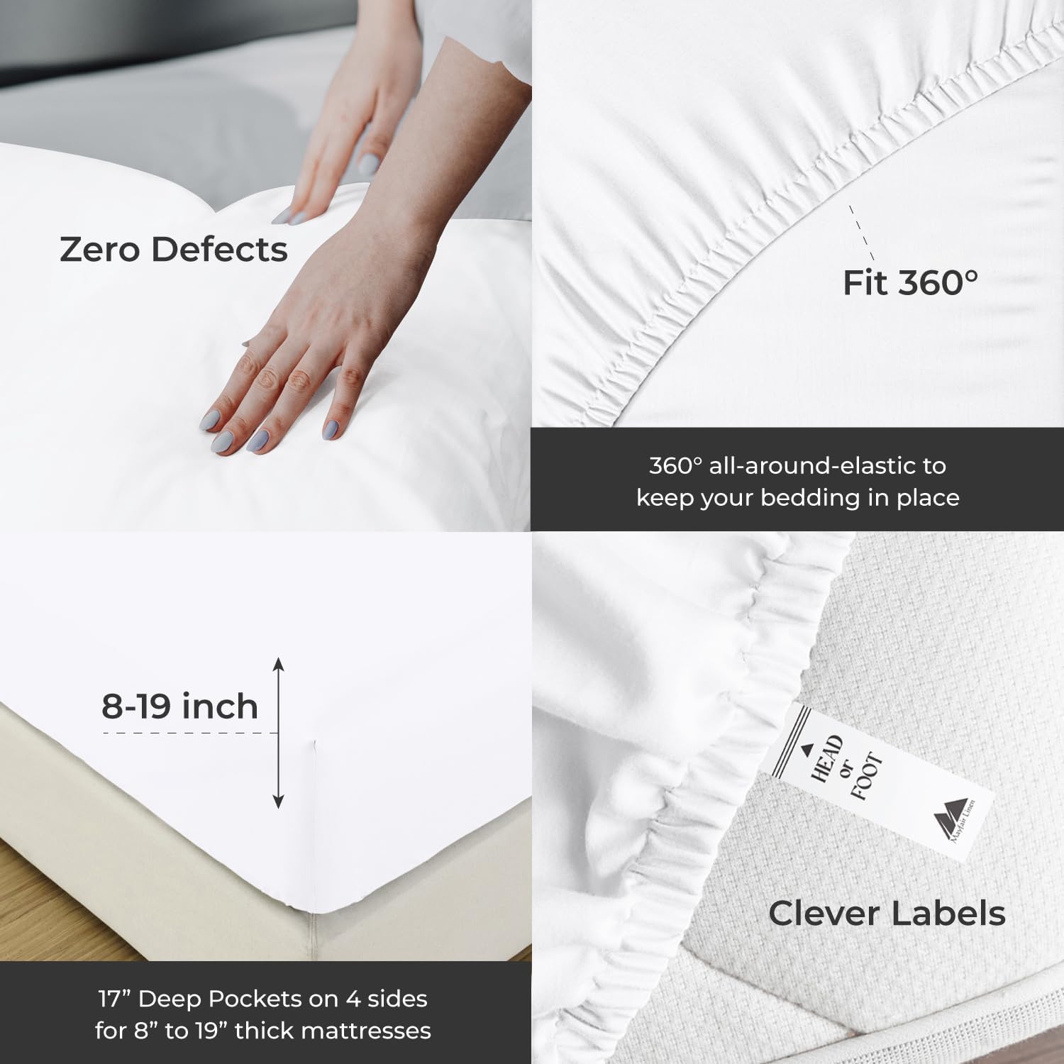 Mayfair Linen 100% Egyptian Cotton Queen Sheet Set - 2000 Series Luxury Sheets Queen Size Bed Set (4 Pc, White), Silky Soft & Cooling, Sateen Weave 17' Extra Deep Pocket Hotel Collection Sheet