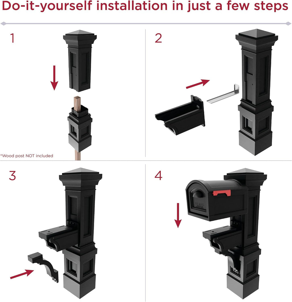 Step2 Atherton Grand Onyx Black XL Mailbox and Mailbox Post Kit – Elegantly Styled Mailbox with Post Cover, Magnetic Closure & Newspaper Chute – Ultra Durable, Low Maintenance