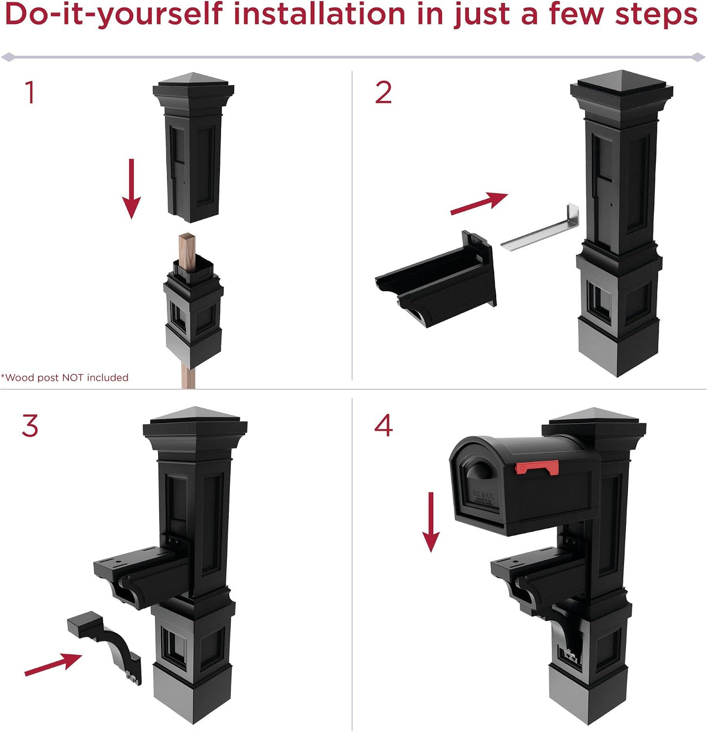 Step2 Atherton Grand Onyx Black XL Mailbox and Mailbox Post Kit – Elegantly Styled Mailbox with Post Cover, Magnetic Closure & Newspaper Chute – Ultra Durable, Low Maintenance