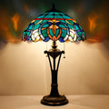 Tiffany Table Lamp 24 Inch Stained Glass Desk Lamp Blue Green Baroque Reading Light for Bedroom Living Room Bedside Nightstand