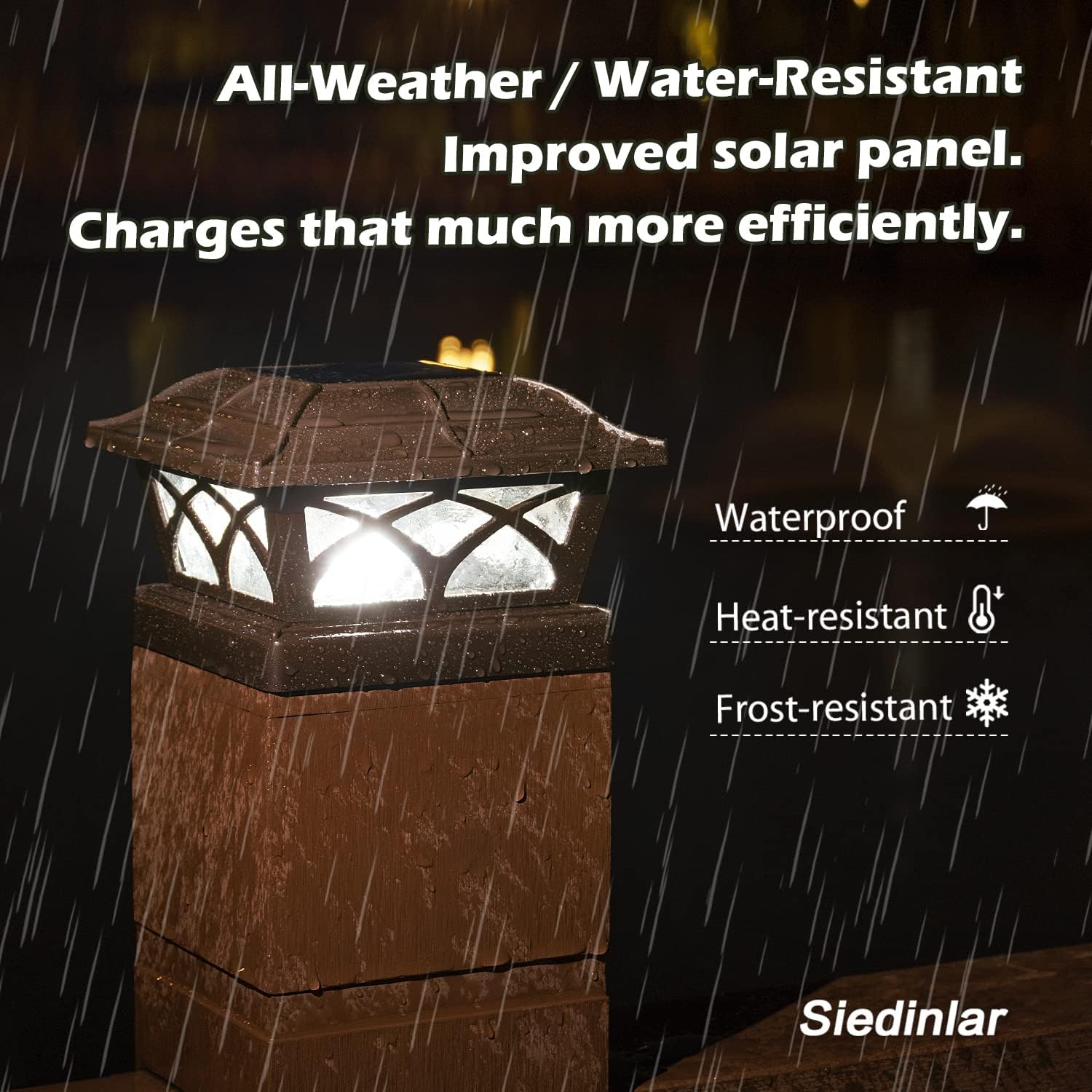 SIEDiNLAR Solar Post Cap Lights Outdoor Glass 2 Color Modes 8 LEDs for 4x4 5x5 6x6 Wooden Vinyl Posts Deck Fence Patio Decoration Warm White & Cool White Lighting Brown (10 Pack)