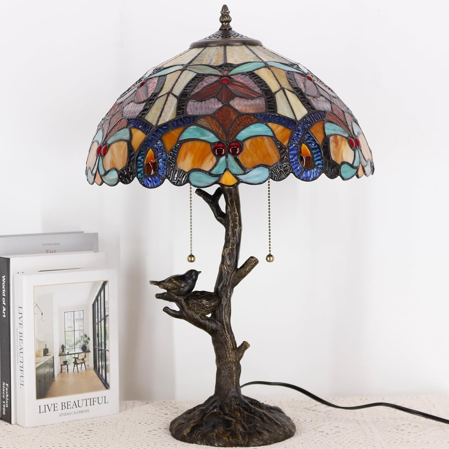 Large Tiffany Lamp Shade Replacement Only 16Inch Stained Glass Lampshade Fit For Table Lamps FLoor Lamp Ceiling Fixture Pendant Hanging Light Home Office Decoration (Orange Yello)