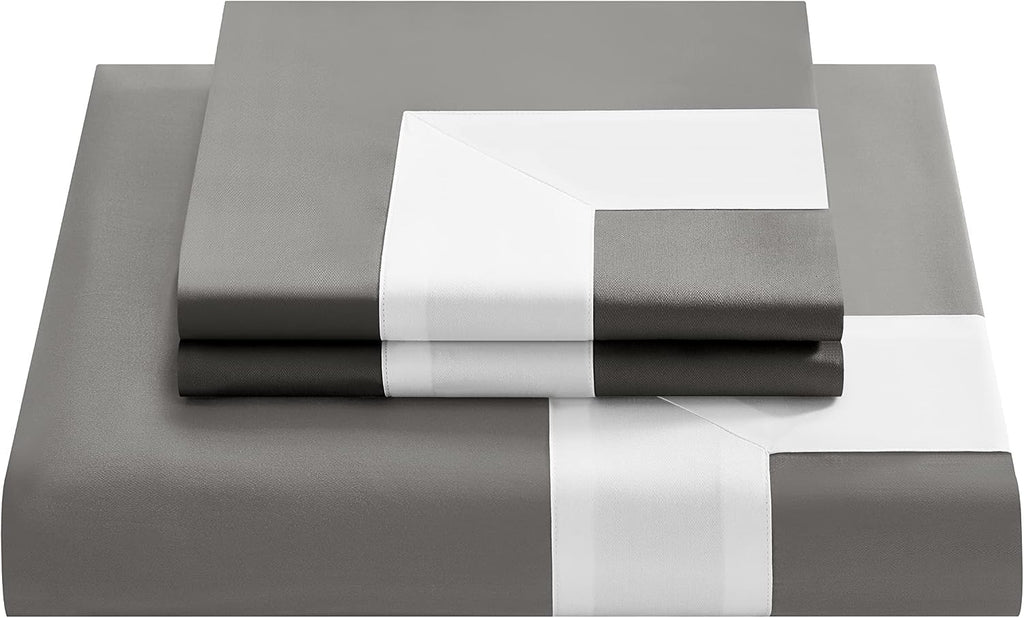 Casabolaj Bicolore Collection 3 Pieces Duvet Cover Set 100% Egyptian Cotton Sateen 400 Thread Count Bedding Sets Queen King-Frame Patchwork Manufacturing-Grey/White Color (California King)