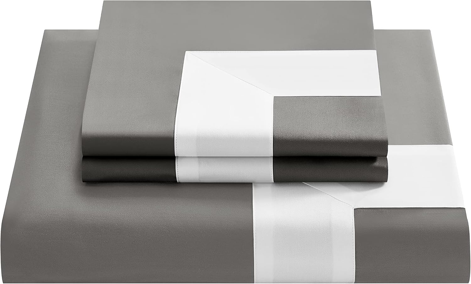 Casabolaj Bicolore Collection 3 Pieces Duvet Cover Set 100% Egyptian Cotton Sateen 400 Thread Count Bedding Sets Queen King-Frame Patchwork Manufacturing-Grey/White Color (California King)