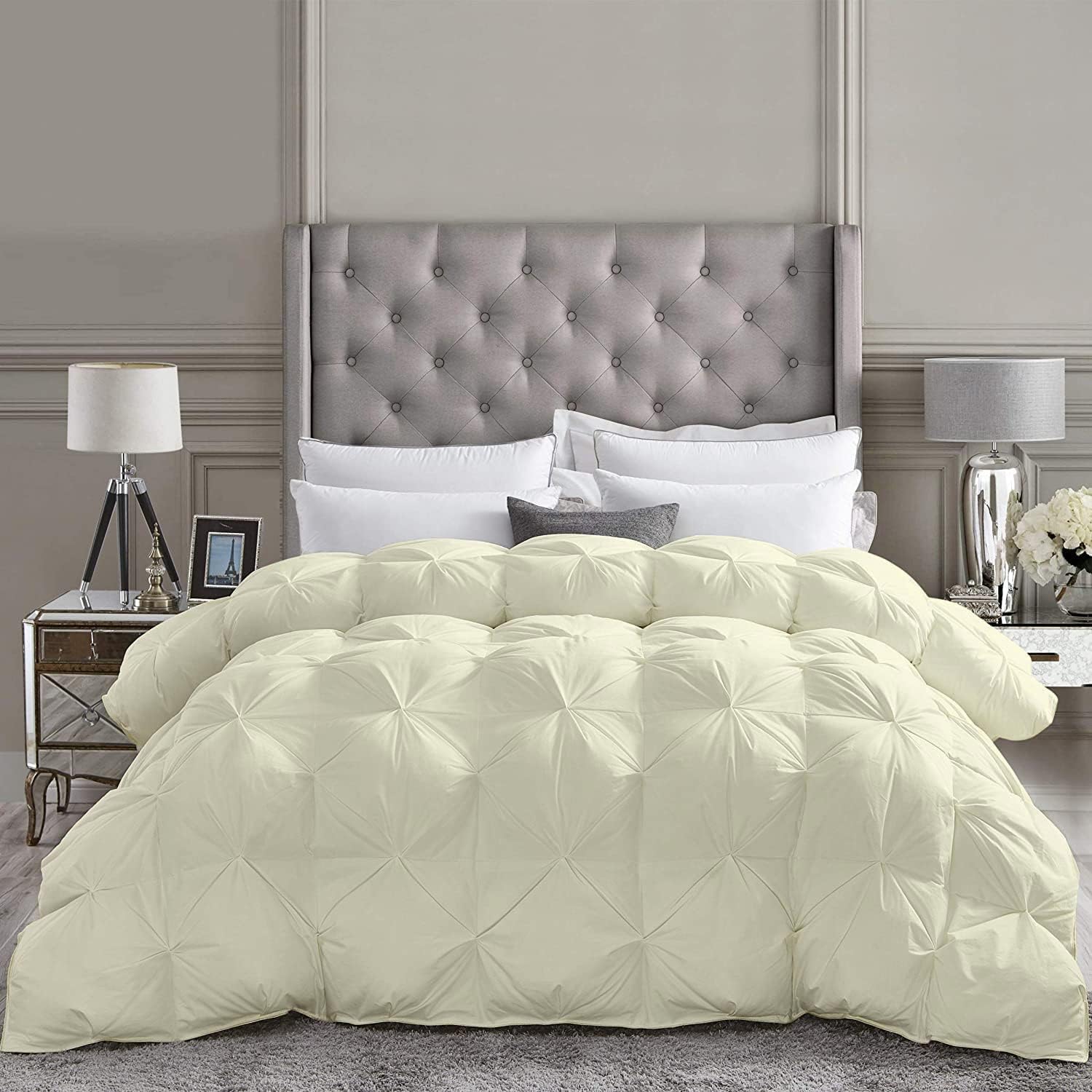 Pinch Pleated Soft 400 GSM All Season Ivory 5 Piece Queen Size Comforter Set (Comforter + 4 Pillowcases) 600 Series Egyptian Cotton Comforter Bedding Set