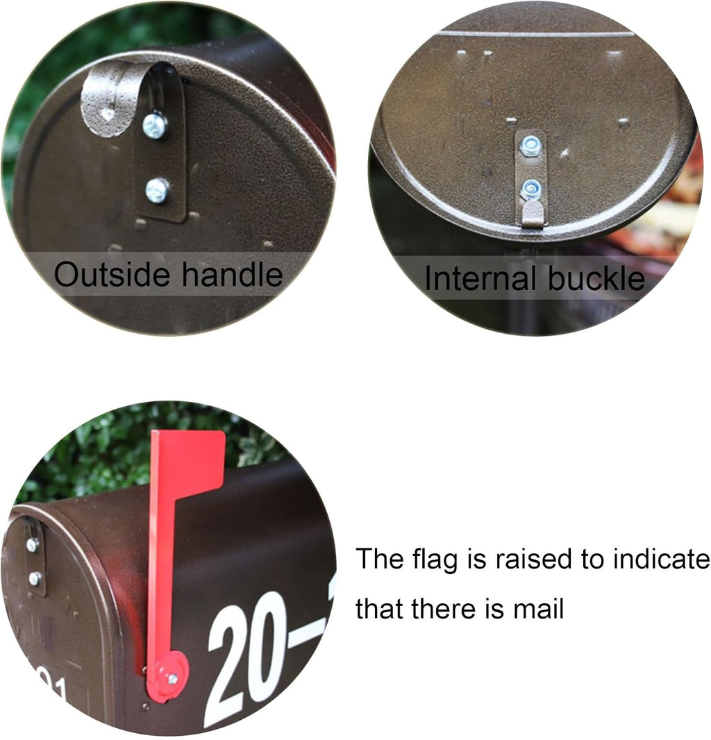 Mailboxes for Outside with Post, Mail Boxes for House Outside, Mailboxes, Black Mailbox, Post Mount Mailbox, Metal Mailbox and Post Kit, Lockable Outside Postbox(Brown)