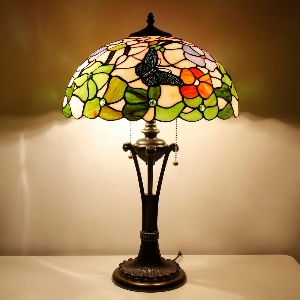 Tiffany Table Lamp Butterfly Flower Stained Glass Desk Lamp 16X16X24 Inches Reading Light