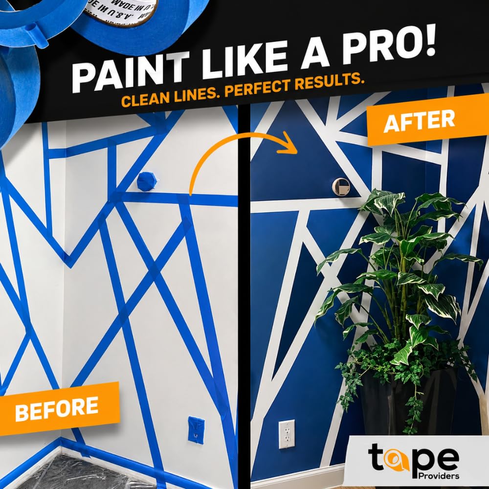 Made in USA Blue Painter's Tape - 1 inch x 60 yds. (48 Pack) Thick & Wide Masking Tape for Safe Wall Painting, Building, Remodeling, Labeling, Edge Finishing