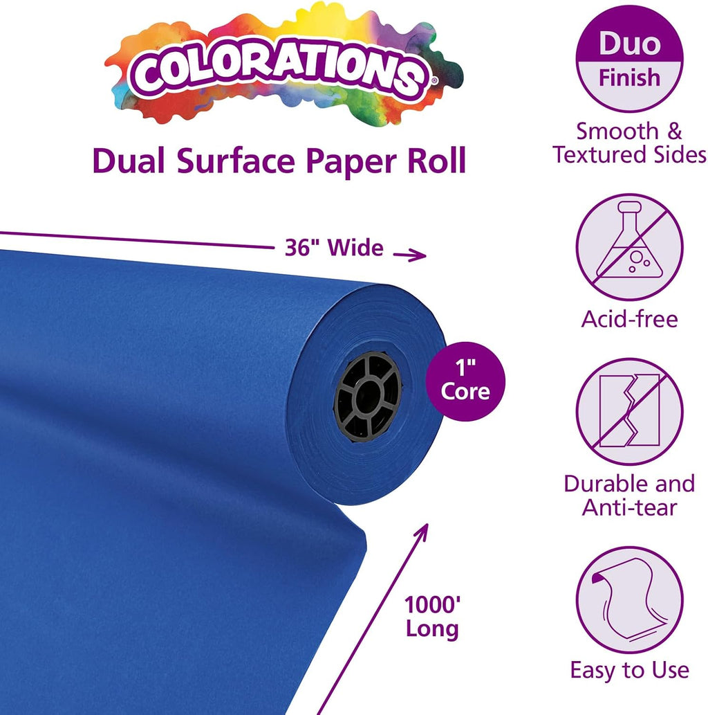 Colorations Arts and Crafts Paper Roll, Royal Blue, 36' x 1000', Textured Paper, Classroom Craft & Art Supplies, Bulletin Board, Gift Wrapping, Chalkboard Wallpaper