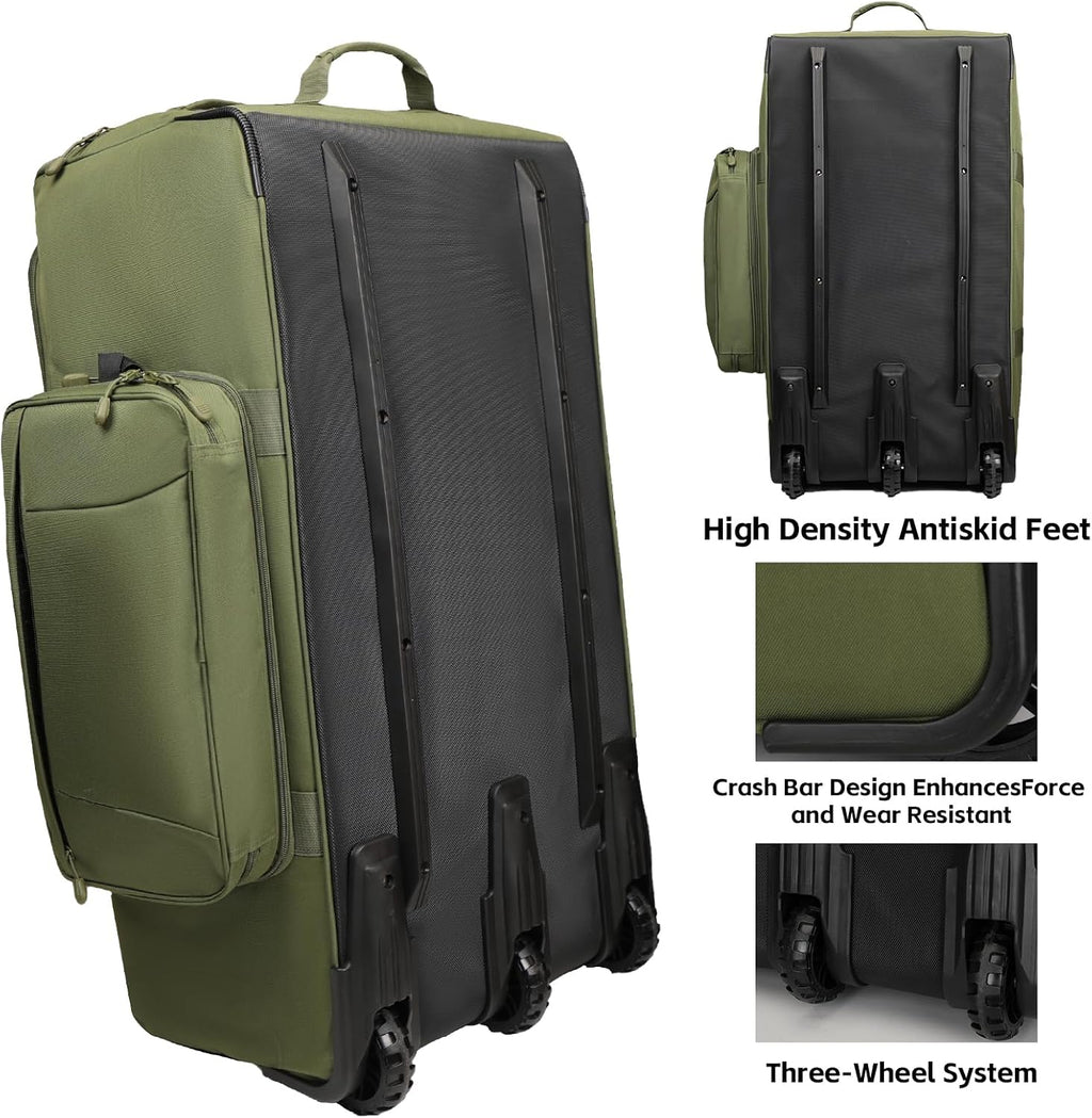 120L 3-Wheel Rolling Duffle Bag - Heavy Duty Military Deployment Bag, Durable Wheeled Duffle Luggage for Travel, Camping & Outdoor Adventures