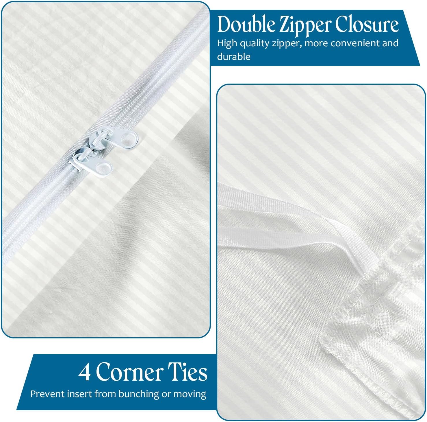 Duvet Cover Set – 3-PC, 400 Thread Count Egyptian Cotton, Easy Zipper Closure - Super King Plus Size (120' x 120') Inches, White Stripe