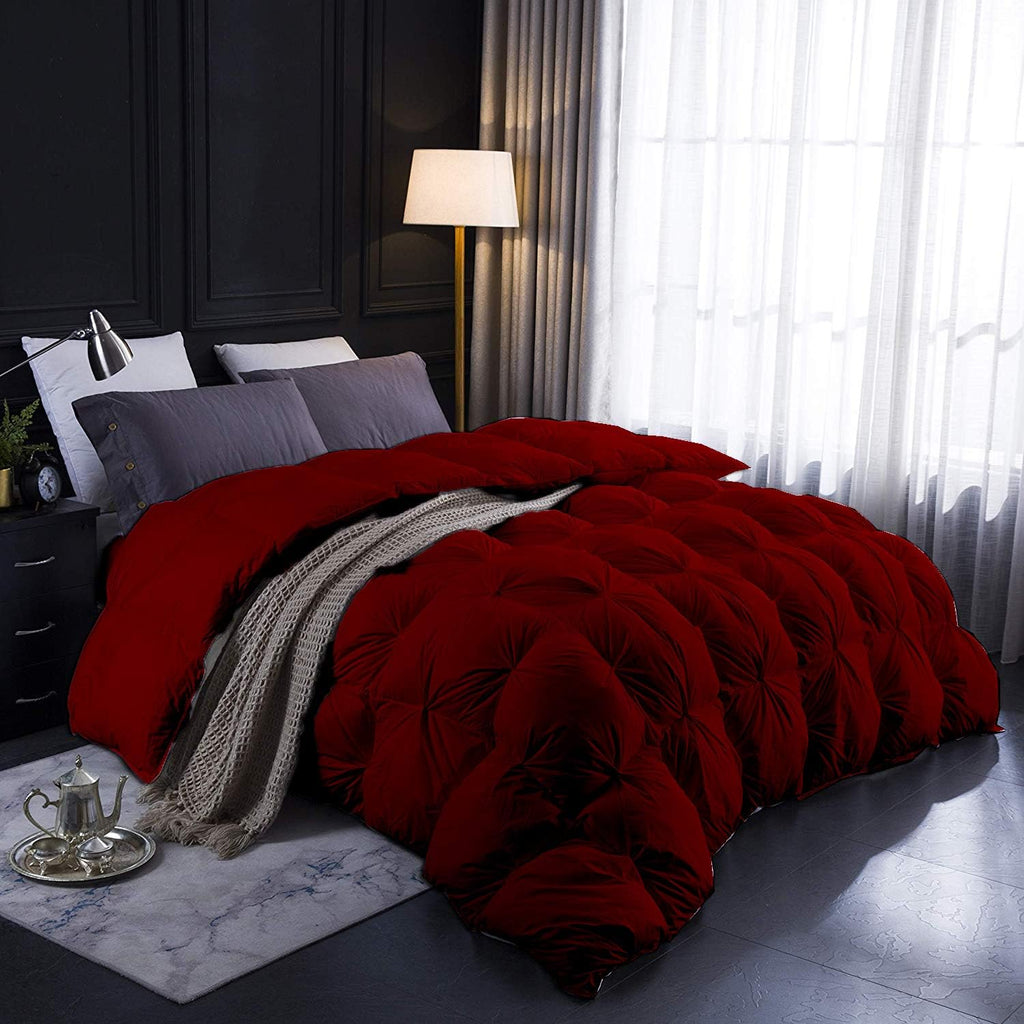 Fluffy & Thick 1500-TC Pinch Pleated Down Comforter Oversized King Plus (128x120) 1-Piece All-Season Duvet Insert, 850 GSM Micro Fill with All Side Corner Tabs 100% Egyptian Cotton