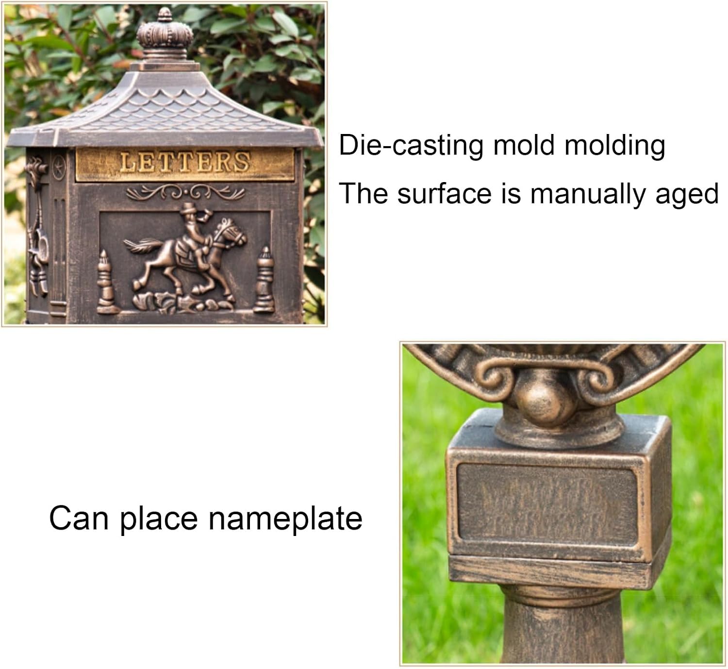 Mail Boxes for House Outside, Mailboxes for Outside with Post, Mailbox with Post, Metal Mailbox, Mailbox Cast Aluminum, Black Mail Box Postal Box, with 2 Keys(Black)