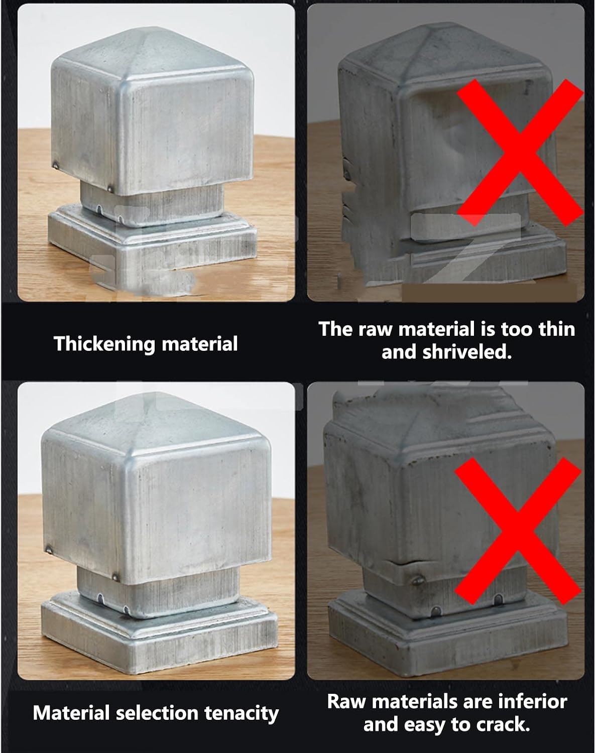 Post Cap 4 Pack Fence Post Caps, Aluminum Deck Cap Cover for Outdoor Garden Fences, Lamp, Mailbox Posts Patio Decoration,120x120mm