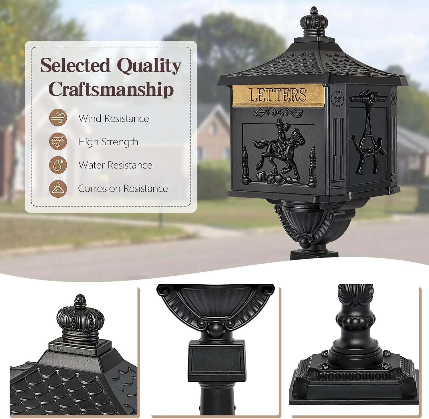 Mail Box Heavy Duty Mailbox Postal Box Security Cast Aluminum Vertical Pedestal