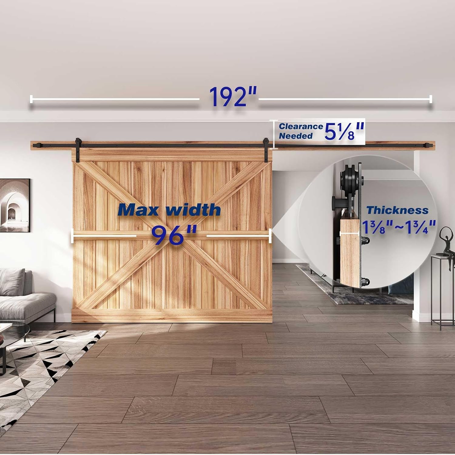 EaseLife 16 FT Sliding Barn Door Hardware Track Kit,Straight Pulley,Slide Smoothly Quietly,Easy Install (16FT Track Kit for 96' Wide Single Door)