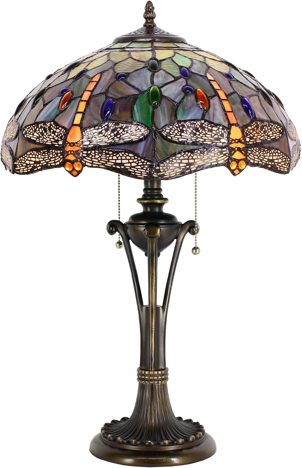 Tiffany Table Lamp Brown Yellow Stained Glass Desk Lamp 16X16X24 Inches Dragonfly Style Reading Light