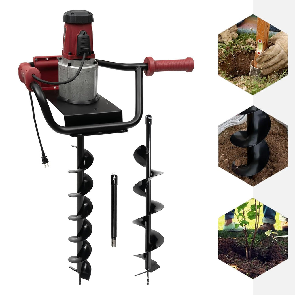Electric Auger Digging Drill, Electric Post Hole Digger Handles with Adjustable Speed, Two Different Sizes Drilling Machine for Mailbox Post Digging, Fence and Deck Installation, Tree