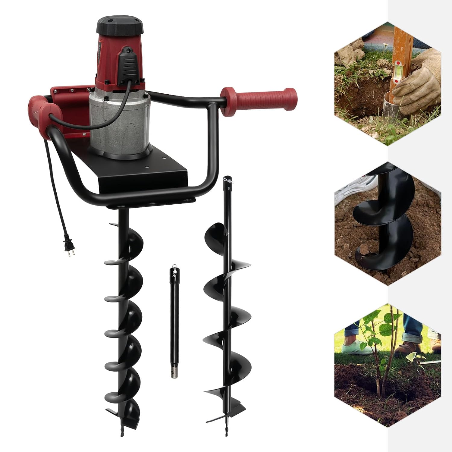 Electric Auger Digging Drill, Electric Post Hole Digger Handles with Adjustable Speed, Two Different Sizes Drilling Machine for Mailbox Post Digging, Fence and Deck Installation, Tree