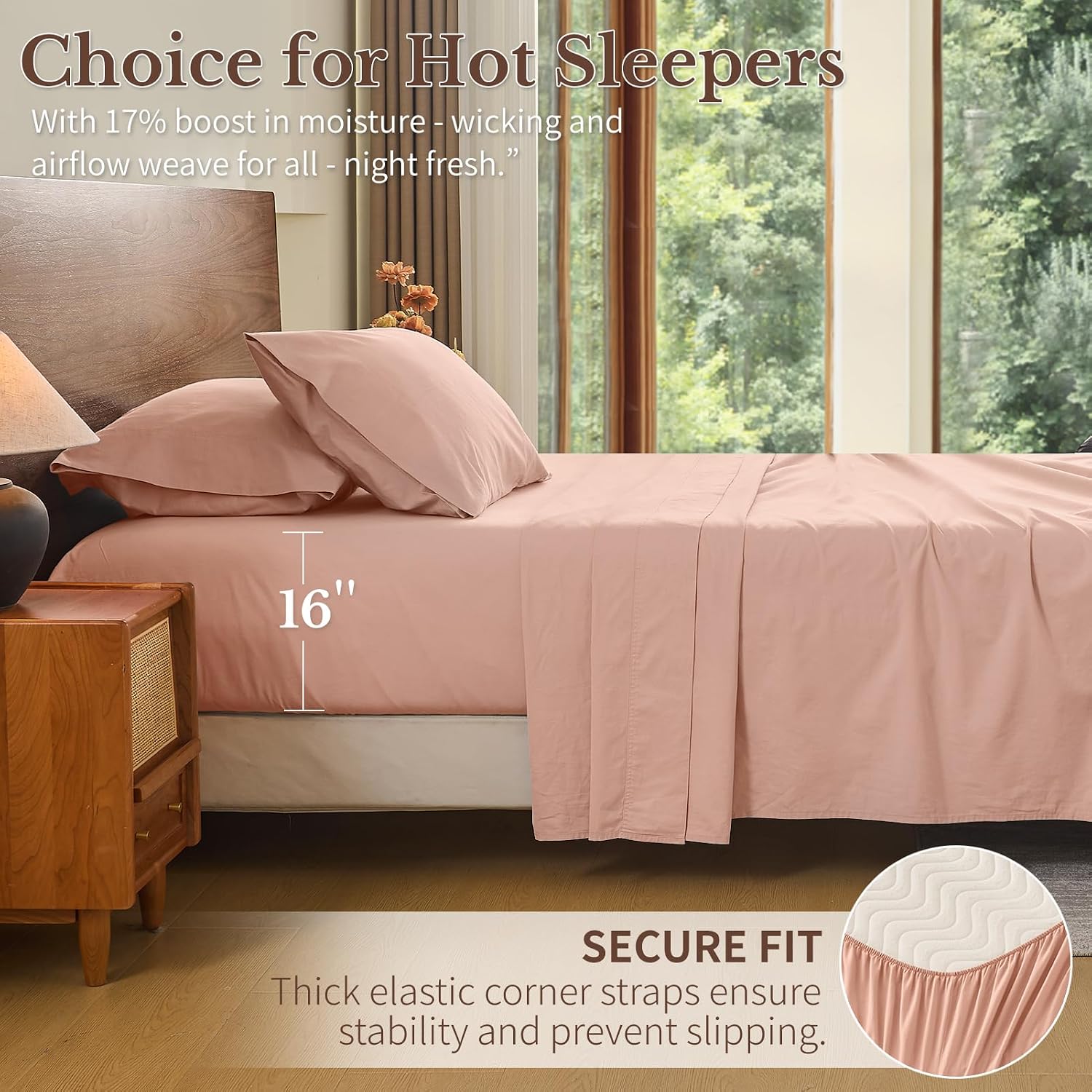 MEISHANG 100% French Pure Linen Sheets Queen Size - Bed Sheets 4 Piece Sets, Soft Durable Flax Linen, Anti-Tear Breathable Moisture Wicking with 16' Deep Pocket (Light Red)