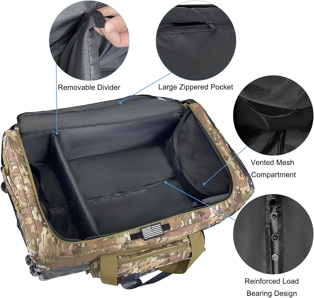 WOLT 120L Rolling Duffle Bag with Wheels, Large Deployment Military Bag, Wheeled Heavy Duty Luggage for Travel, Camping