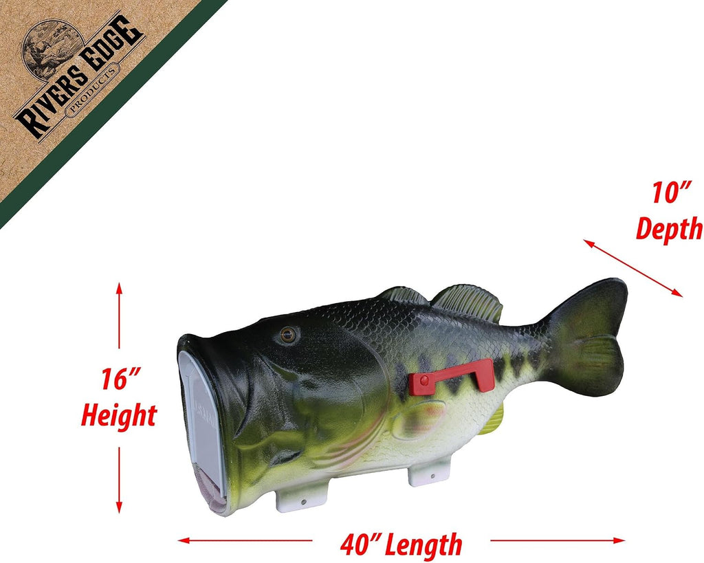 Rivers Edge Products Largemouth Bass Fish Mailbox for Outside of Residential Home, Rural Mailbox Constructed of Metal with a Plastic Overmold, UV Resistant, Includes Tamper Resistant Mounting Hardware