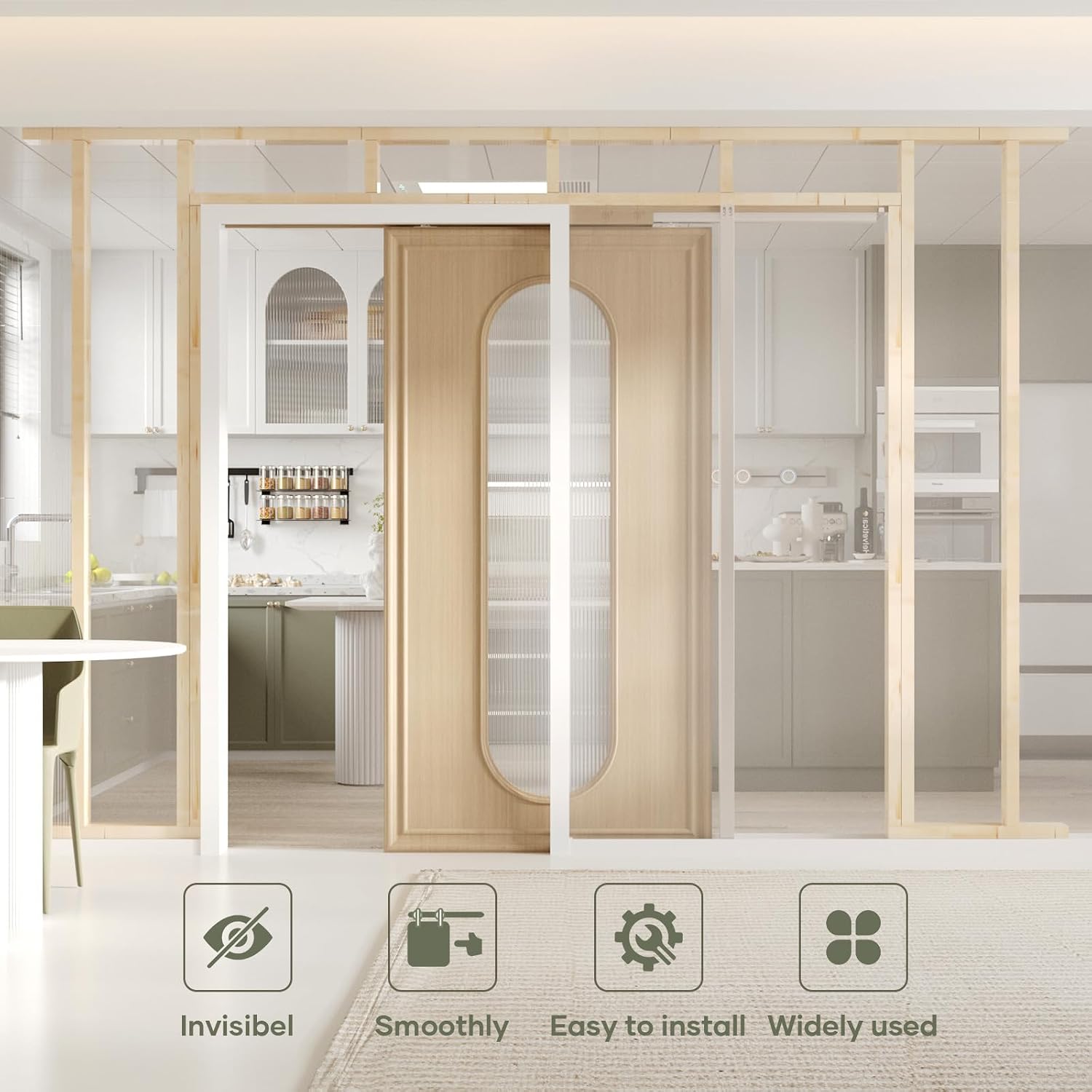 EaseLife 42x80in Pocket Door Frame Kit with Two-Way Soft Close Mechanism for 2X4 Studs Wall,Sliding Hardware for 24'-42' Wide Door,Aluminum,Slide Smoothly Quietly,Easy Install,No Doors (42in x 80in)