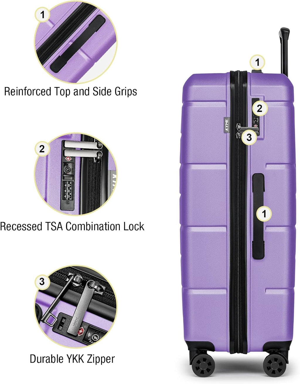 KYME Large Suitcases with Wheels Hardshell 28 Inch Luggage TSA Approved Big Checked Luggage Durable Travel Rolling Suitcase for Women Lt Purple