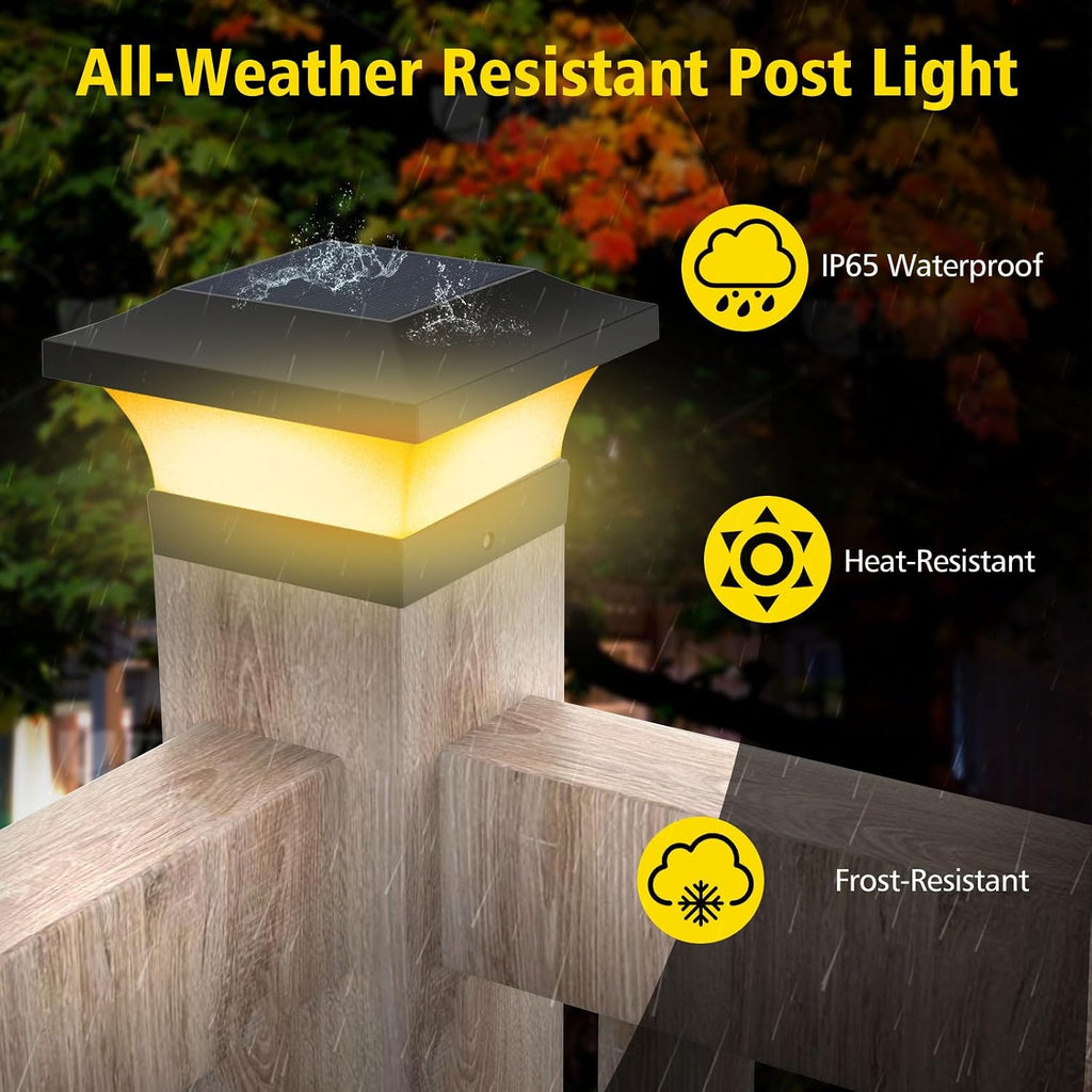 T-SUN 4X4 Solar Post Cap Lights, Warm White LED Fence Post Solar Lights, Outdoor Waterproof Post Lights for Wood & Vinyl Fence Posts, Deck, Patio Railing, Porch, Black-12 Pack