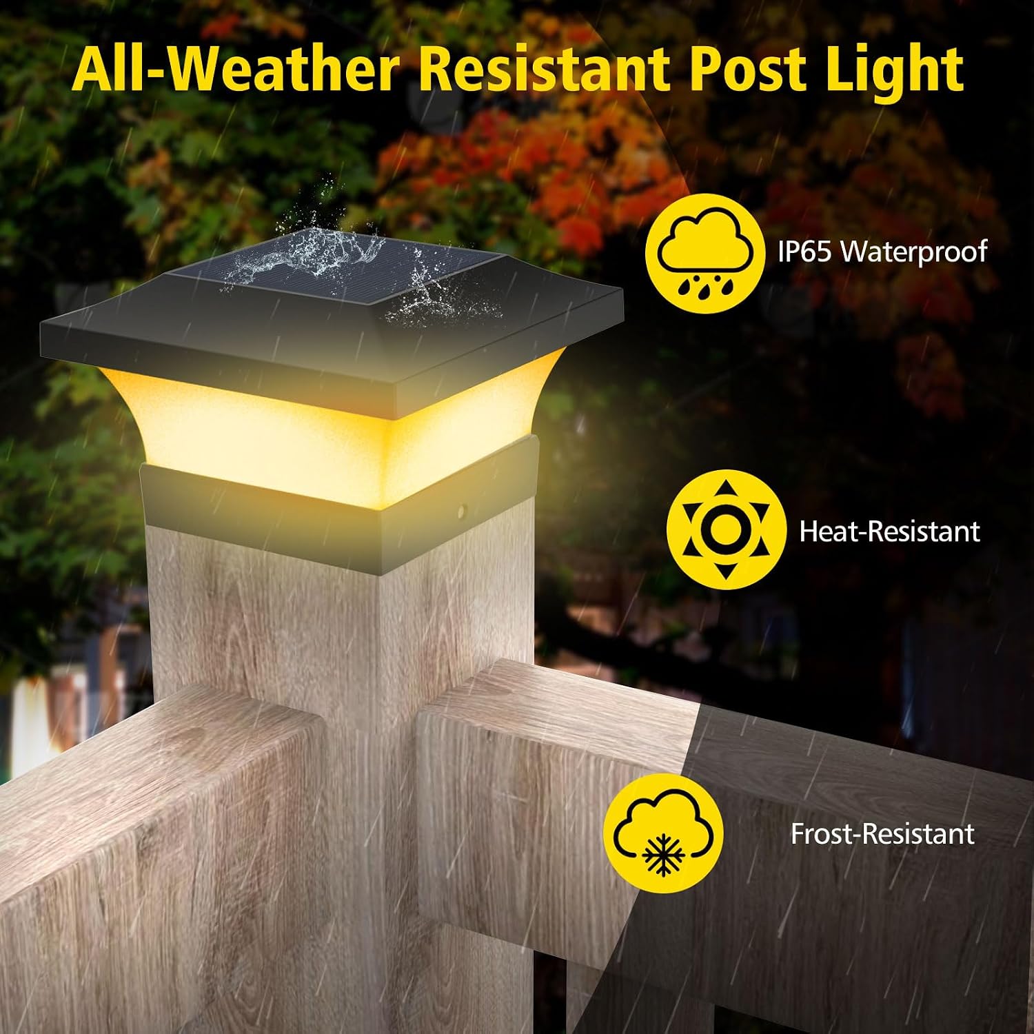 T-SUN 4X4 Solar Post Cap Lights, Warm White LED Fence Post Solar Lights, Outdoor Waterproof Post Lights for Wood & Vinyl Fence Posts, Deck, Patio Railing, Porch, Black-12 Pack
