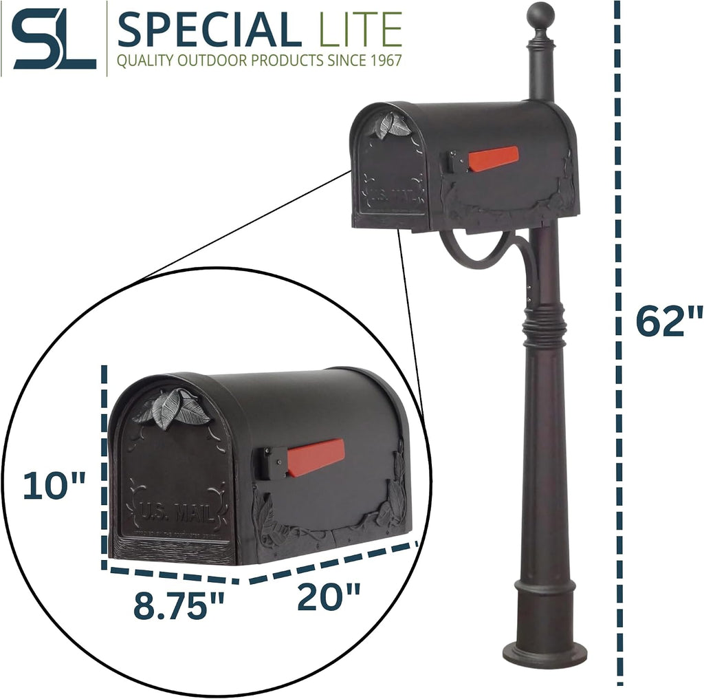 Special Lite Floral Curbside Mailbox with Ashland Post - Black Mailbox with Aluminum Post - SCF-1003_SPK-600-BLK