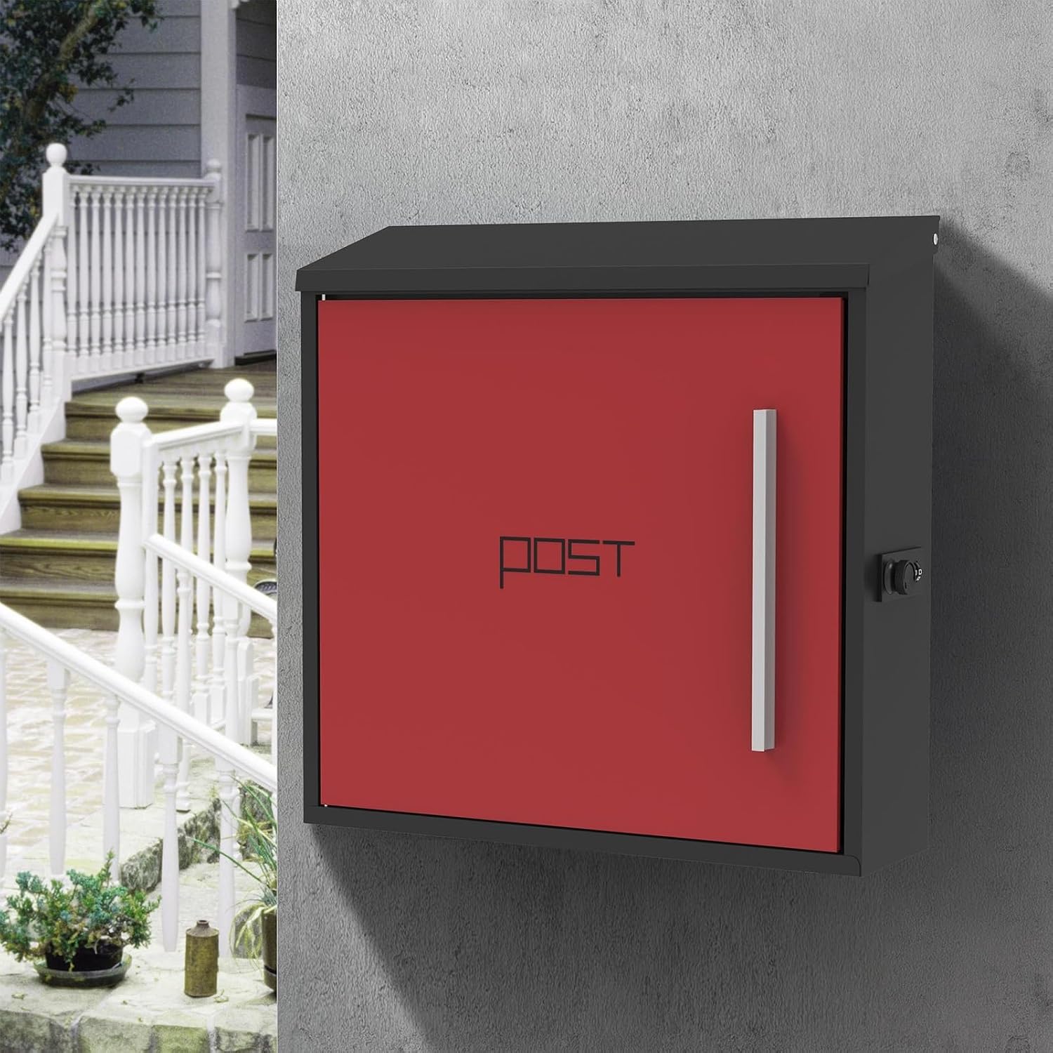 Locking Mailbox Wall Mount, Mailboxes for Outside with Combination Lock, Galvanized Steel Large Capacity Delivery Postbox, Metal Mail Box, Top Insert, 15×4×15in(Red)