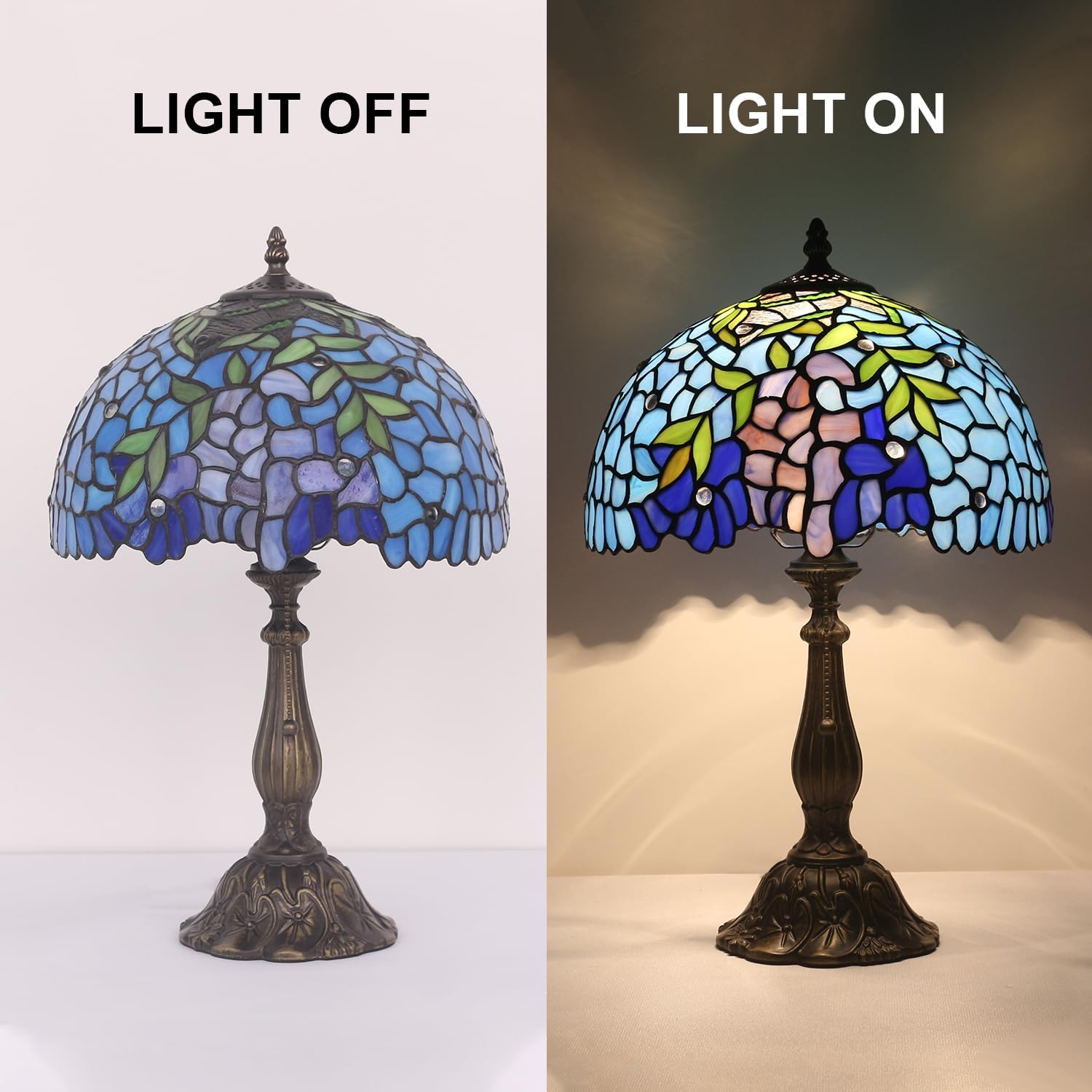 Tiffany Style Table Lamp,Wisteria Flowers Table Lamp,12X12X19 Inch Tiffany Reading Light, Antique Glass Desk Decor Lamp.