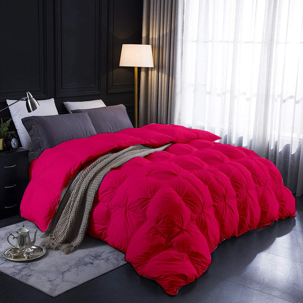 Hot Pink All Season Down Pin-Tuck Comforter- Queen Size 90 x 90 Inches 1 pc Pinch Pleated Comforter 600 GSM & 4-Corner Tab's 100% Egyptian Cotton- - Hot Pink Solid
