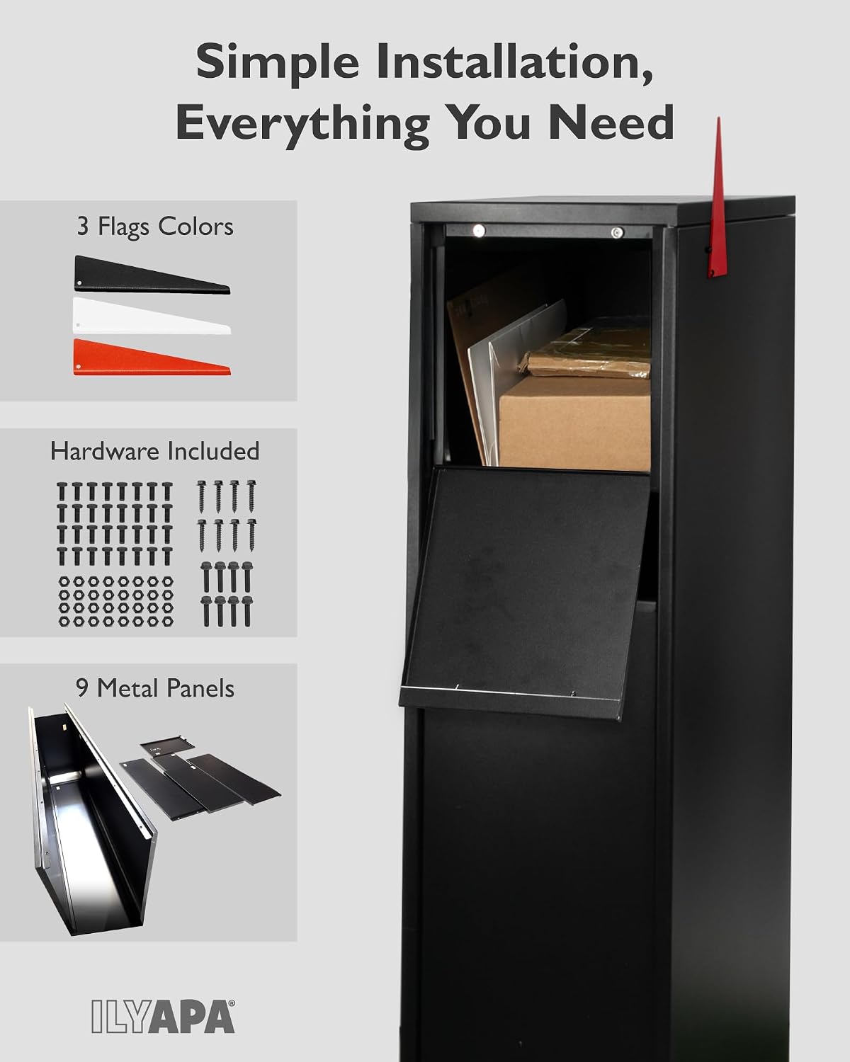 Modern Mailbox with Post - Residential Mailboxes for Outside Post Mount, Large Mail Box and Posts Combo Kit with Newspaper Package Slot, Magnetic Door, Powder Coated, Works with 4x4 or 6X6 Wood